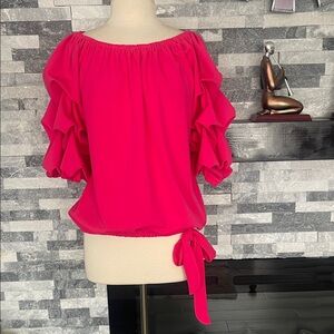 MSK Vibrant Pink Ruffle Sleeve Blouse